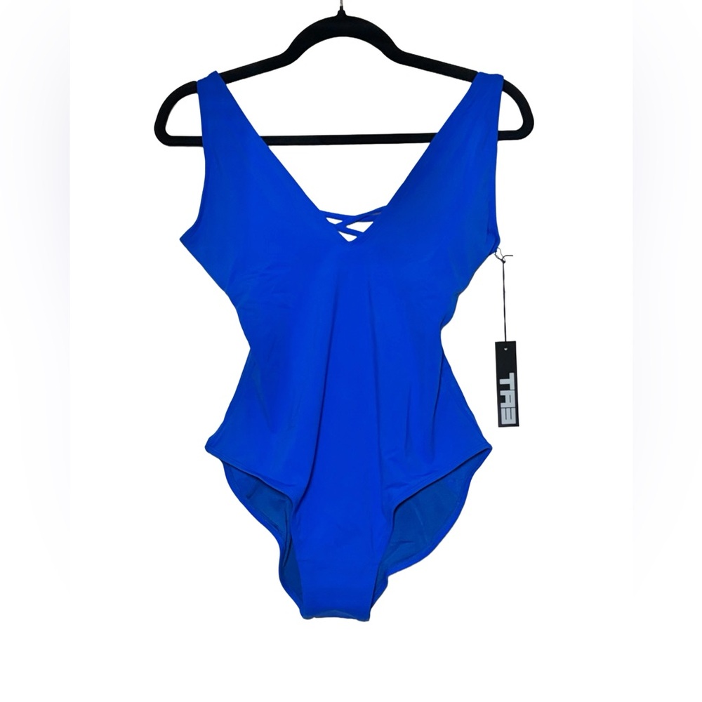 NWT Ta3 Plungey Sapphire Open Back One Piece Shapewear Swimsuit, Large Short - Picture 2 of 13